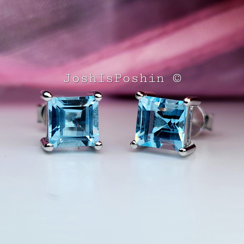 2.8ctw Natural Blue Topaz Solitaire Stud Earrings In Sterling Silver